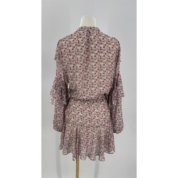 Flawless Floral Ruffled Dress M Cottagecore Long Sleeve Mini Dress White Pink M - Picture 5 of 11